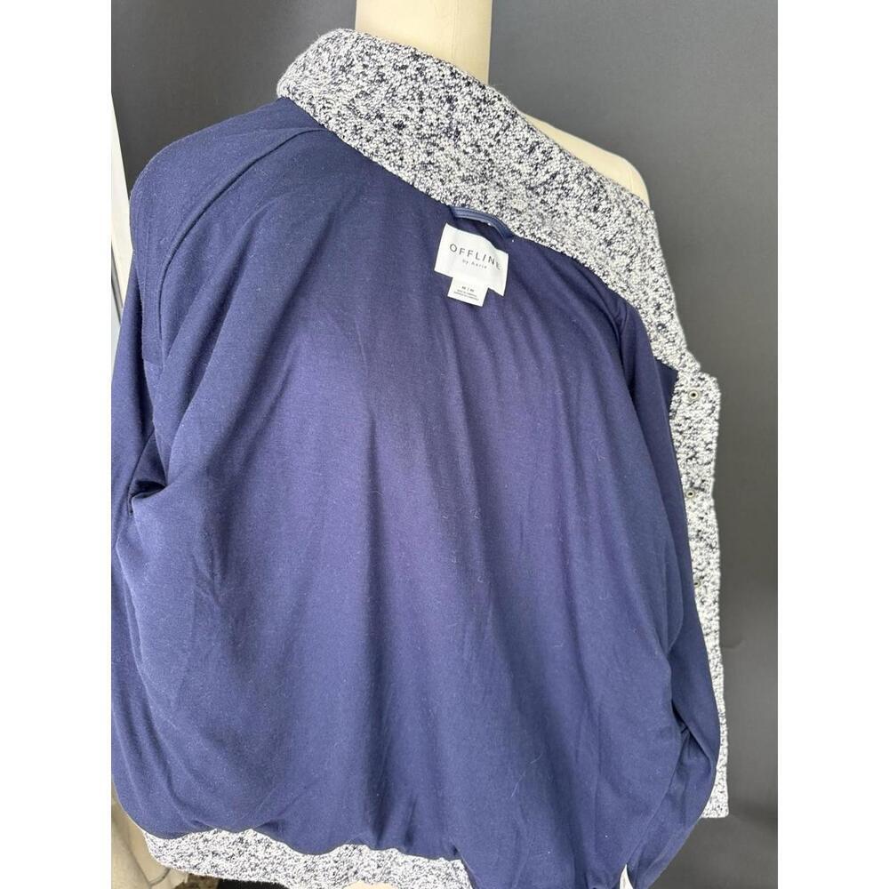 OFFLINE AERIE Boucle Jacket Cardigan Tweed Navy Faux Leather Trim Sz M - Picture 7 of 11